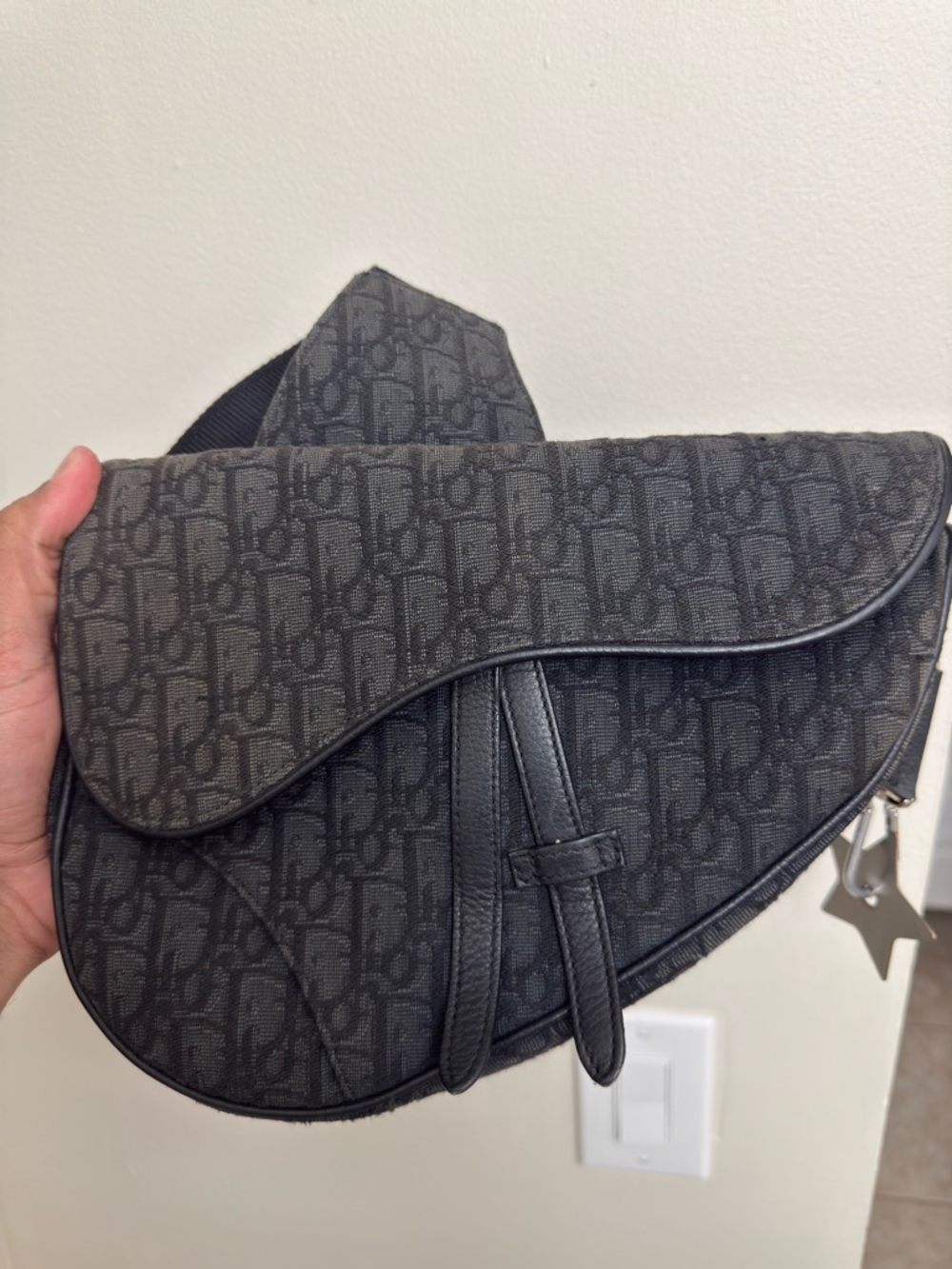 Dior Black Monogram Crossbody with Branded Buckle